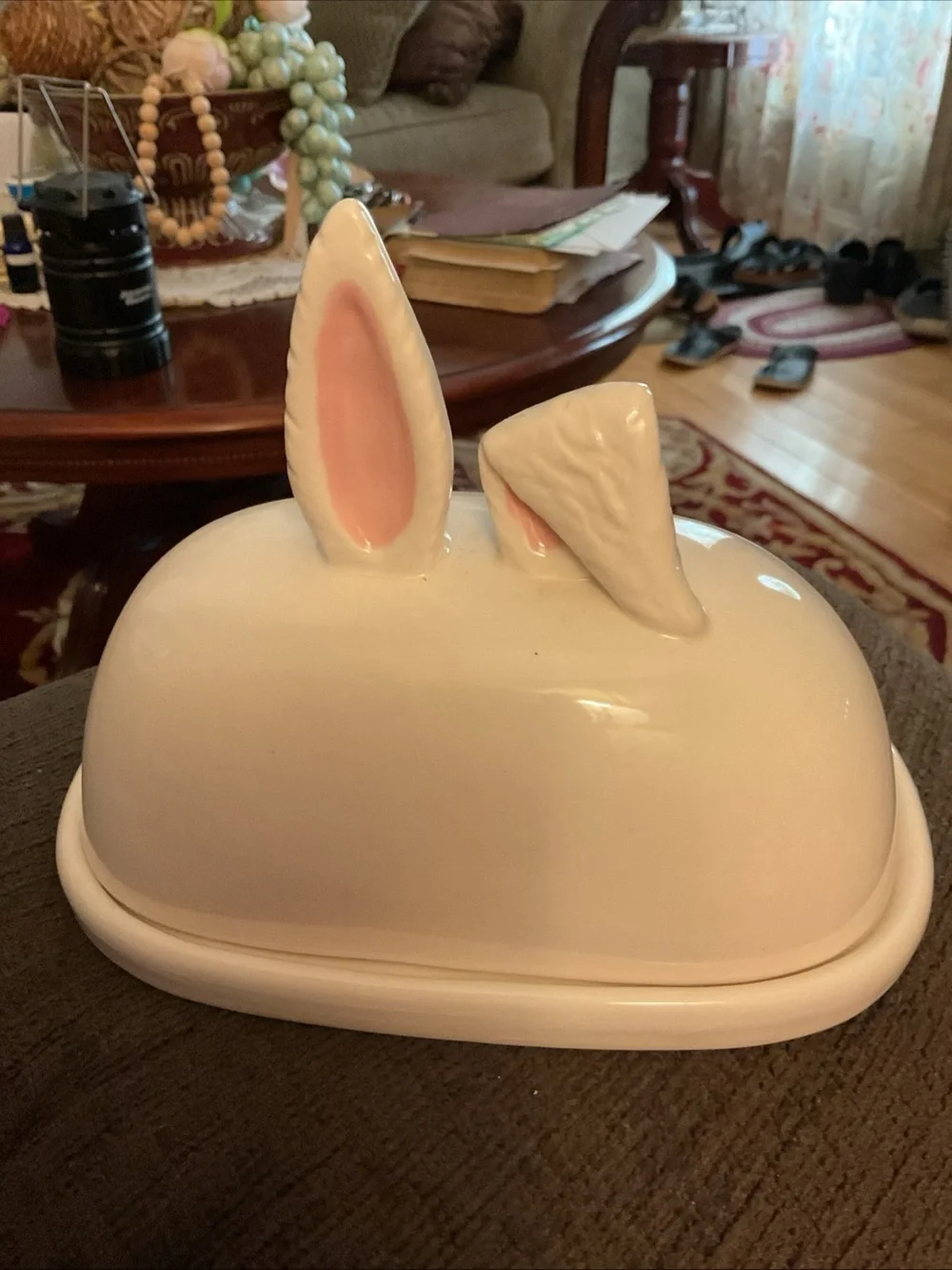 Rare  Butter Dish With Bunny Rabbit Ears Top Whimsy Home By Magenta Easter EUC